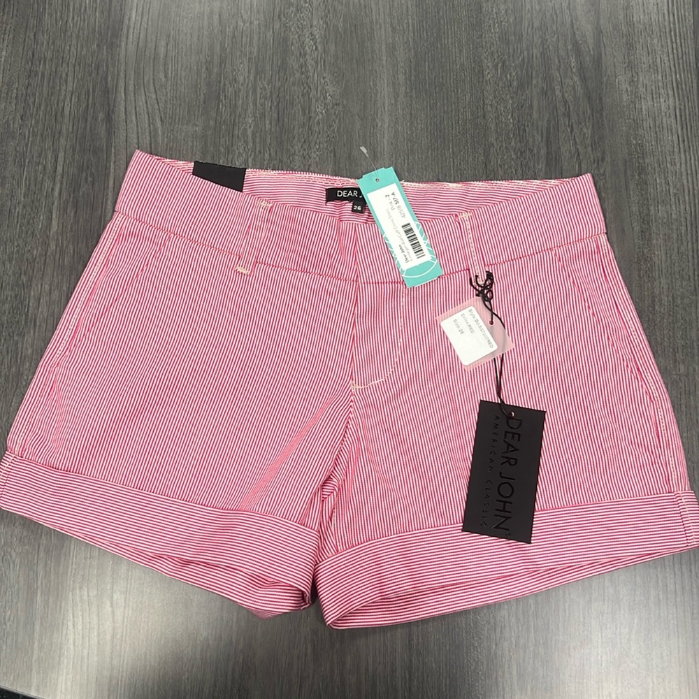 Dear John Pink Striped Cuff Short